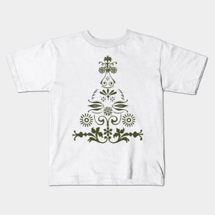 Vintage Green Christmas Tree Scandinavian Hygge Folk Art Aesthetic Kids T-Shirt